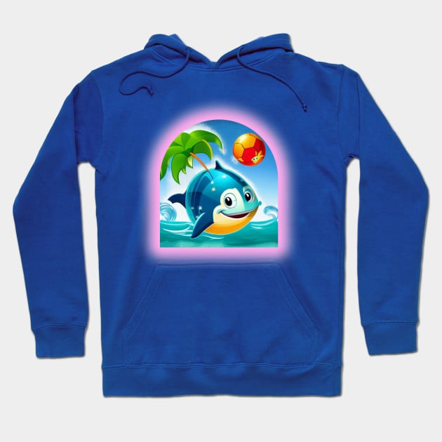 Happy blue and yellow dolphin Hoodie by ShopColDigital
